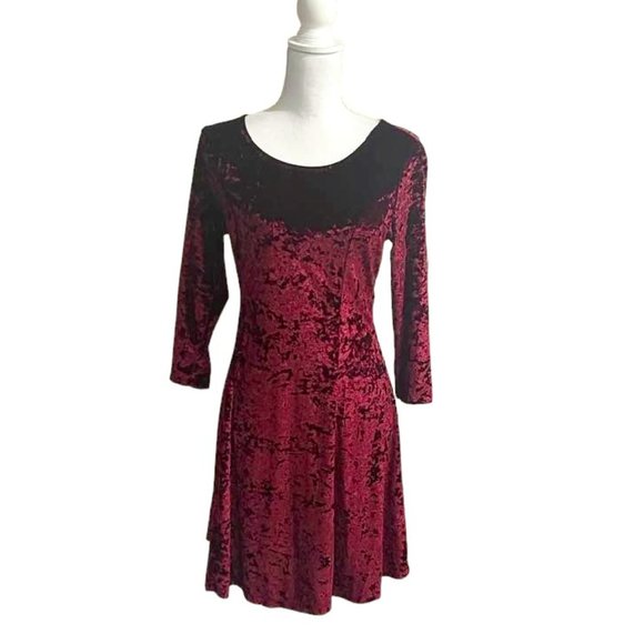 Crushed Velvet Skater A-Line Flirty Mini Burgundy Long Sleeves Cocktail … - Picture 1 of 16